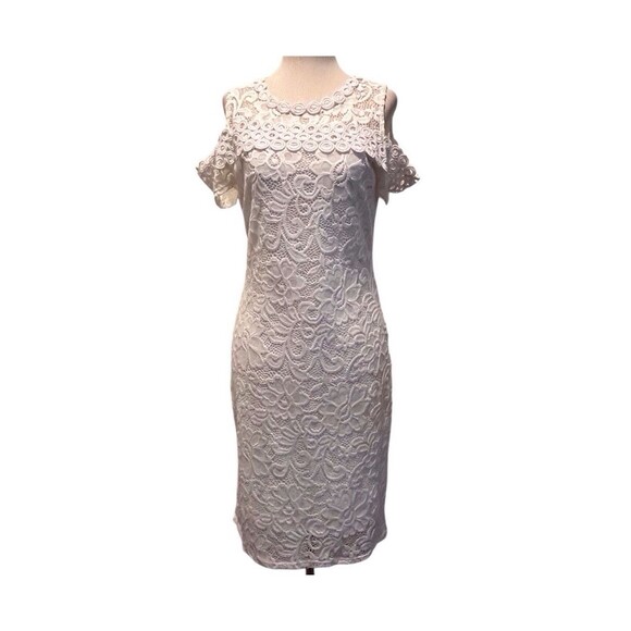 Ambiance SIZE Large Lace Croquette Romantic Fitted Cold Shoulder Mini Dress - Picture 2 of 10